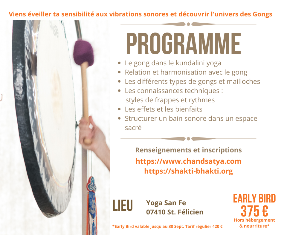 Présentation de la formation au gong du 1er au 3 décembre 2023 en Ardèche. Flyer verso