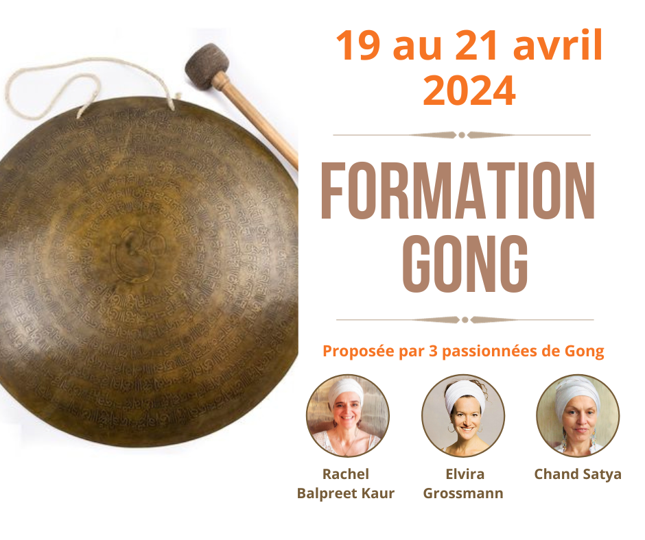Recto du Flyer de la formation au gong du 19 au 21 avril 2024 en Ardèche