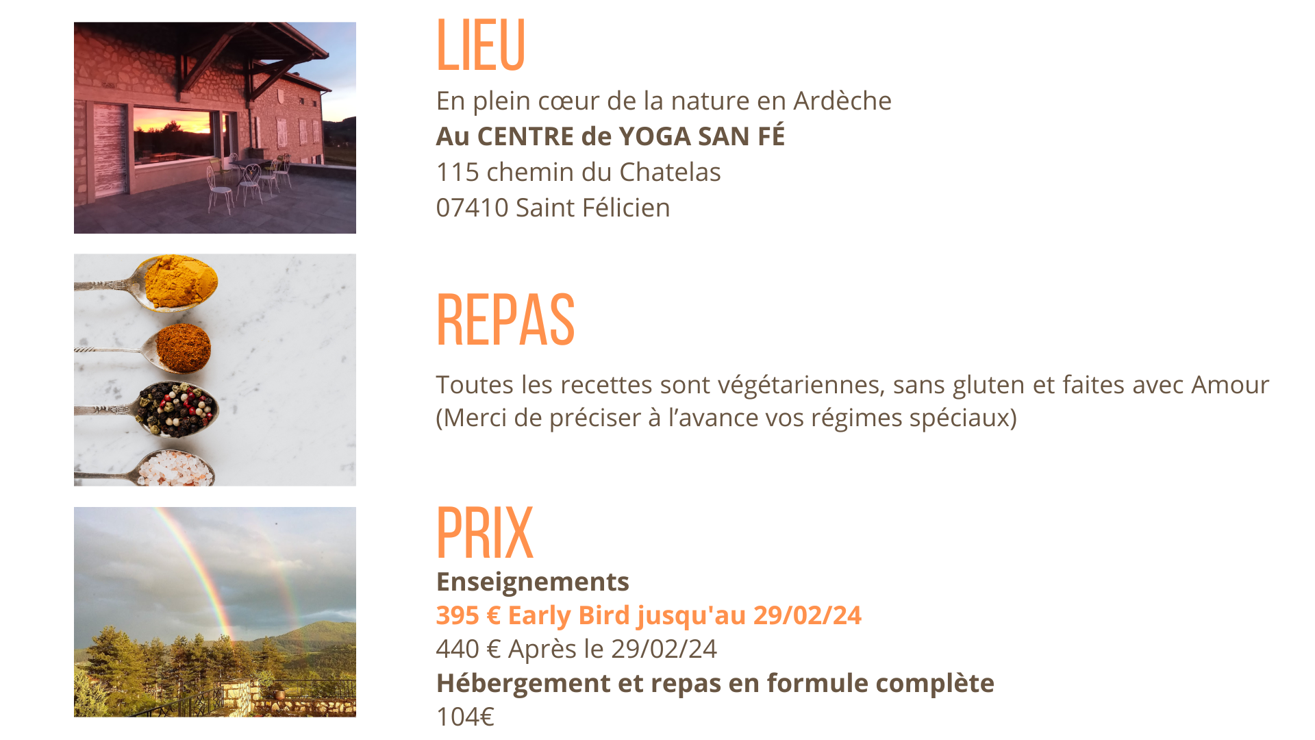 Information sur le lieu, le prix et les repas pour notre formation au gong du 19 au 21 avril 2024 en Ardèche