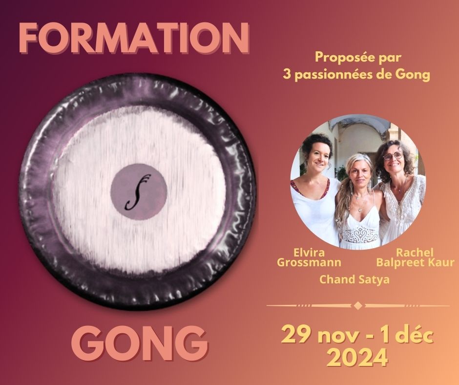 Recto du flyer de la lyer formation au gong dans la Drôme en novembre décembre 2024