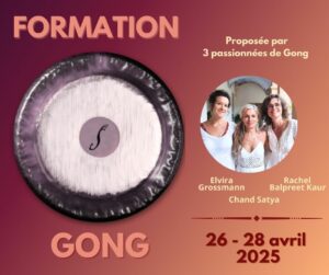 Flyer de la formation au gong, à la sonothérapie en avril 2025