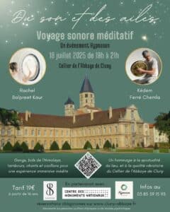 Flyer du voyage sonore méditation à Cluny